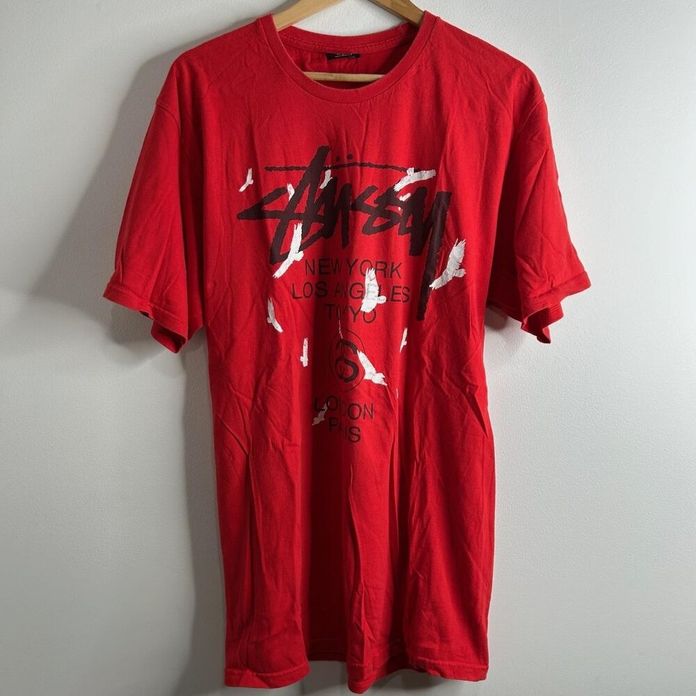 Stussy World Tour Tee T Shirt Sz L Cities Graphic Streetwear‎ Skate Tee Jersey